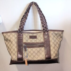 Gucci Brown and Tan Monogram Tote Bag